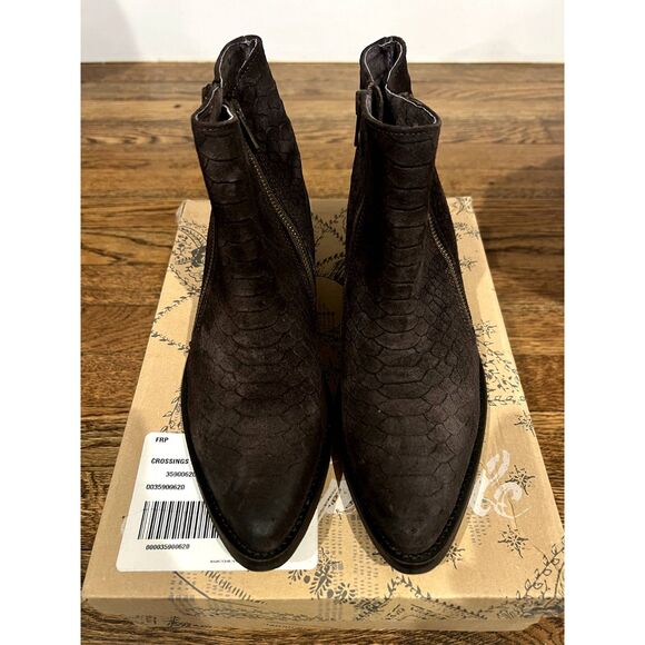 NIB Free People Crossings Western Snake Embossed Ankle Boot in Taupe 7 - Picture 1 of 10